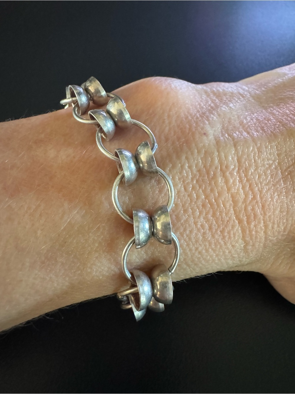 925 Sterling Silver Sculptural Circle Link Bracelet 7” 14.85g Toggle - Picture 5 of 5
